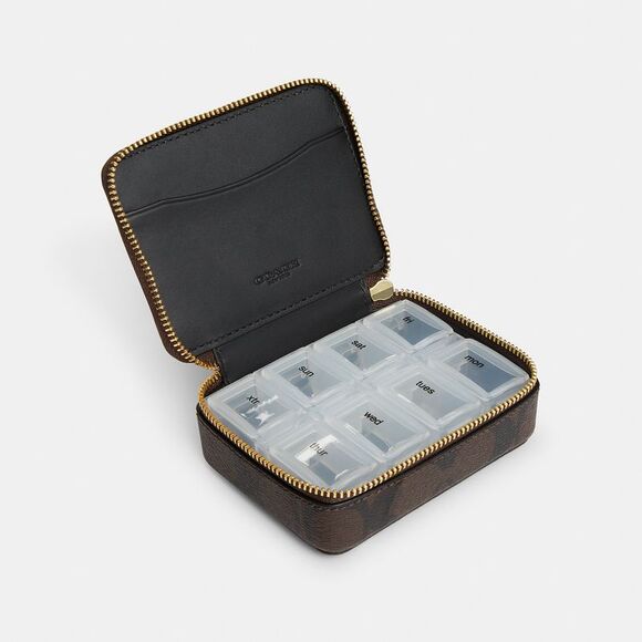 NWT Coach Outlet Weekly Pill Box In Signature Canvas - Picture 2 of 3